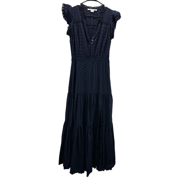 Veronica Beard Satori Eyelet Maxi Dress Navy Blue 6 Boho Coastal - Picture 3 of 13